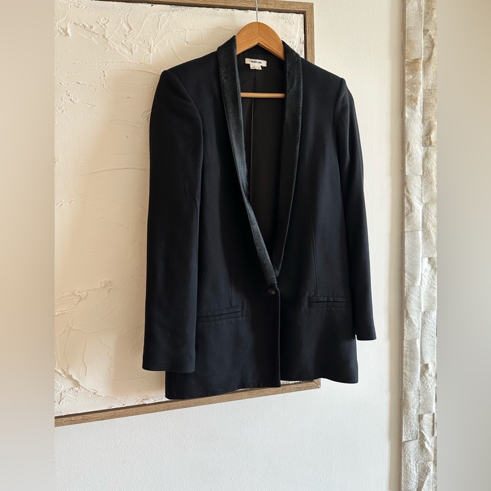 Helmet Lang Black Blazer with Fur Trim - Size 2